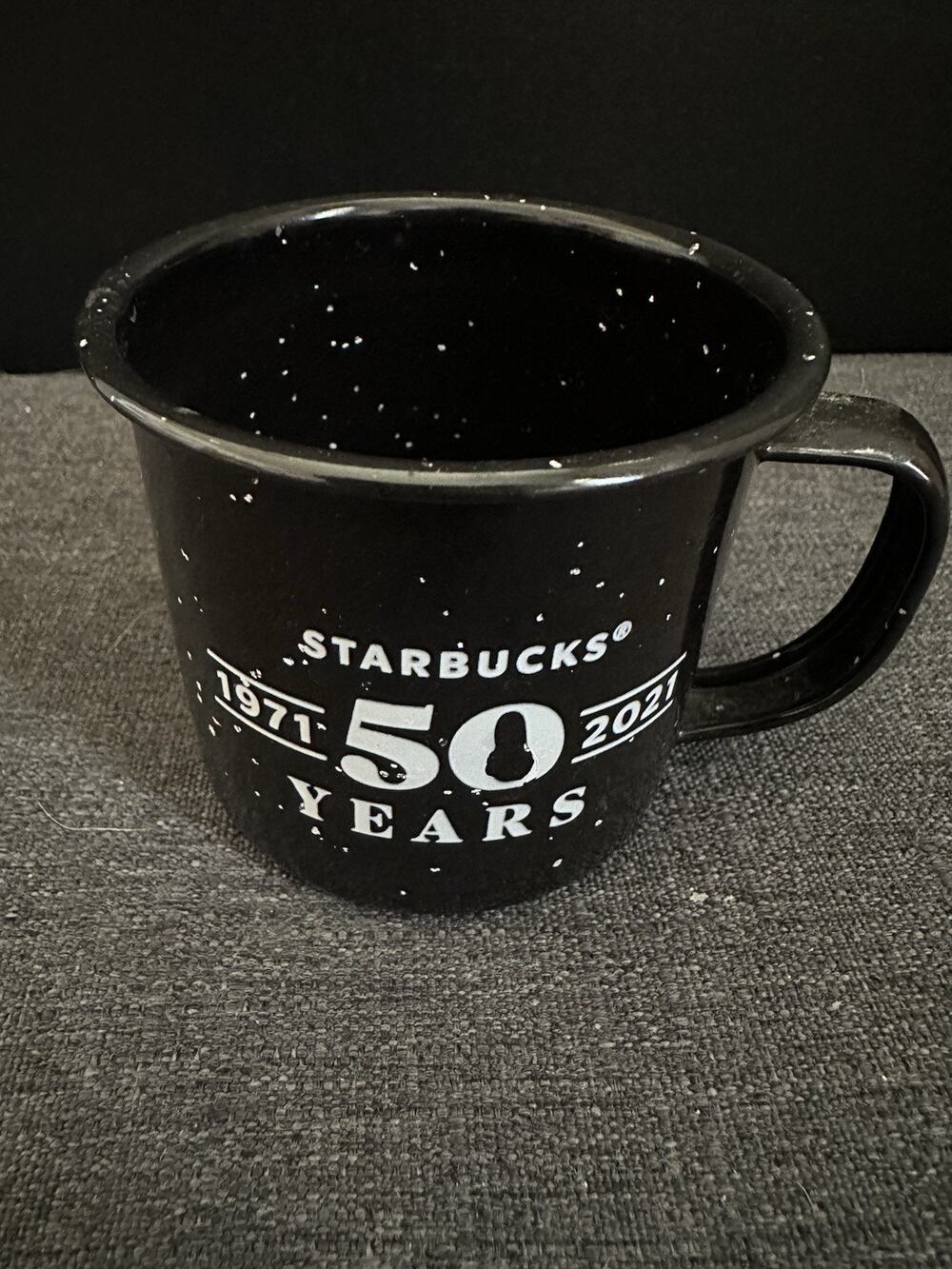 Starbucks 50 Years 1971-2021 Mini Enamel Mug Black Speckled 3 Oz 2021